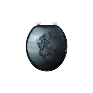 Embroidered Padded Soft Round Toilet Seat With Easy Clean & Change Hinge