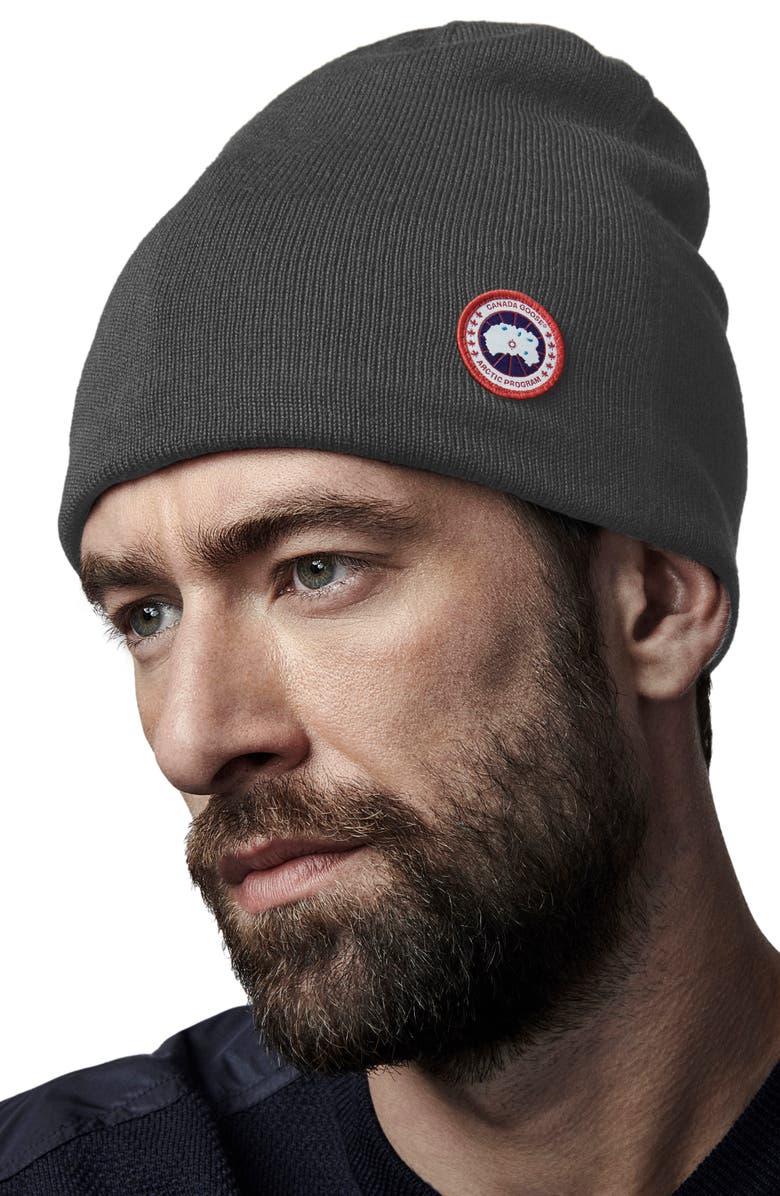 Gorro masculino Canada Goose de lã mista padrão cinza regular