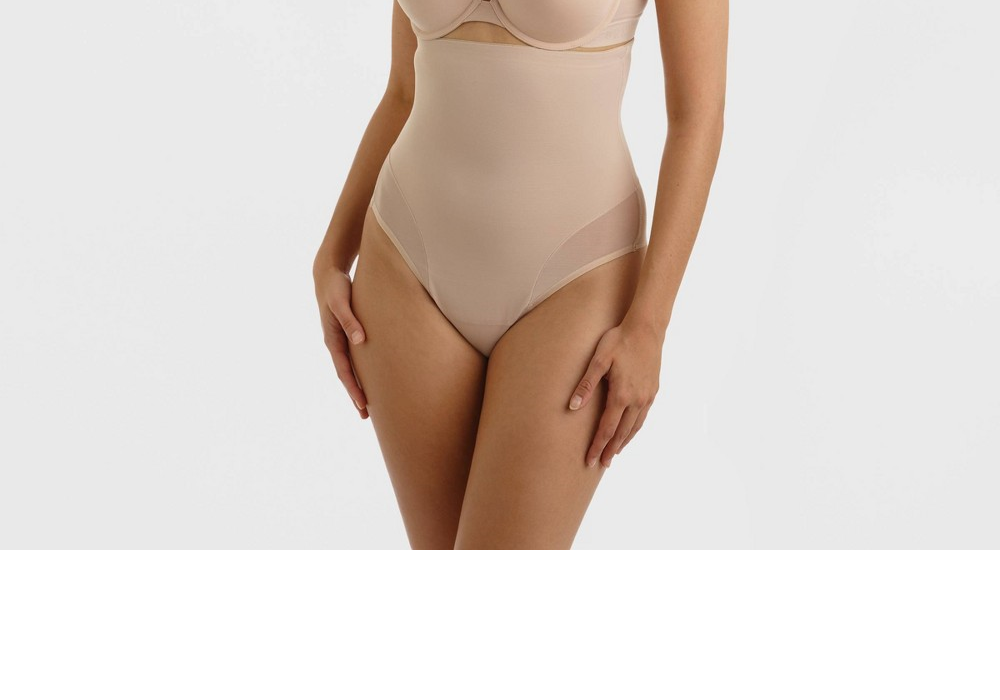 Tanga feminina SlimShaper by Miracle Brands, cintura alta, bege quente, tamanho M