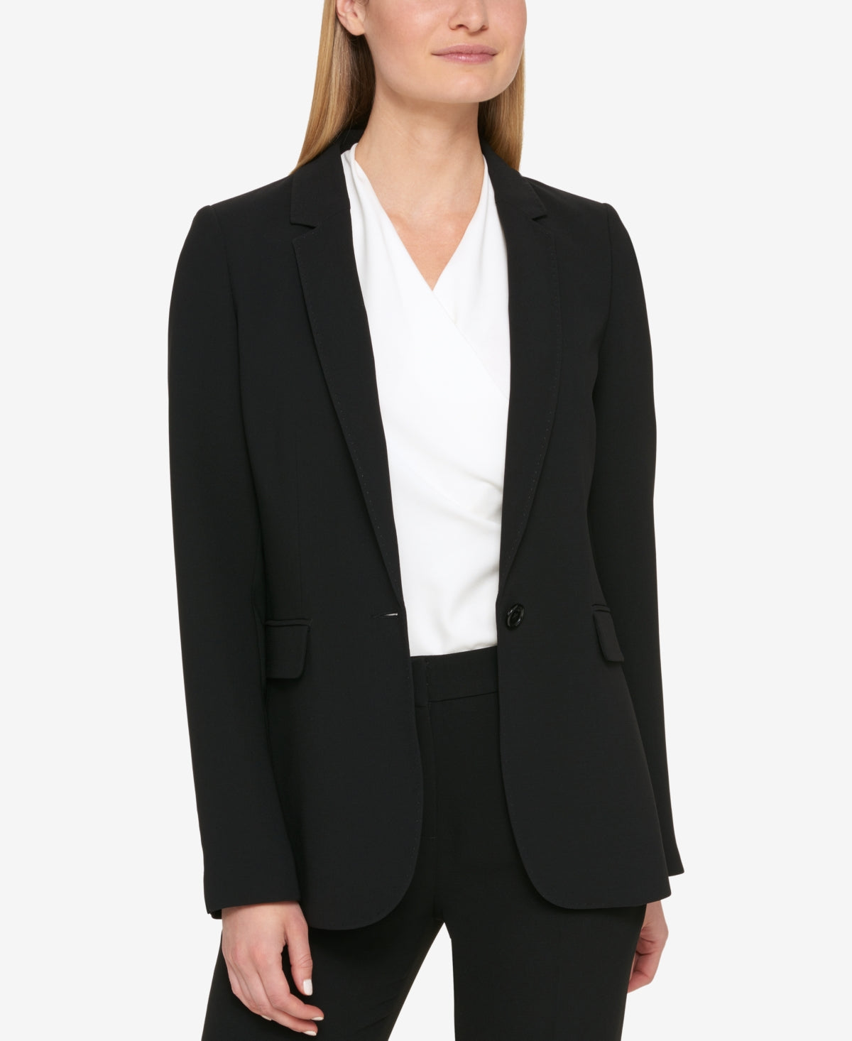 Blazer feminino DKNY Pick Stitch com botão único, preto, tamanho 8, pequeno