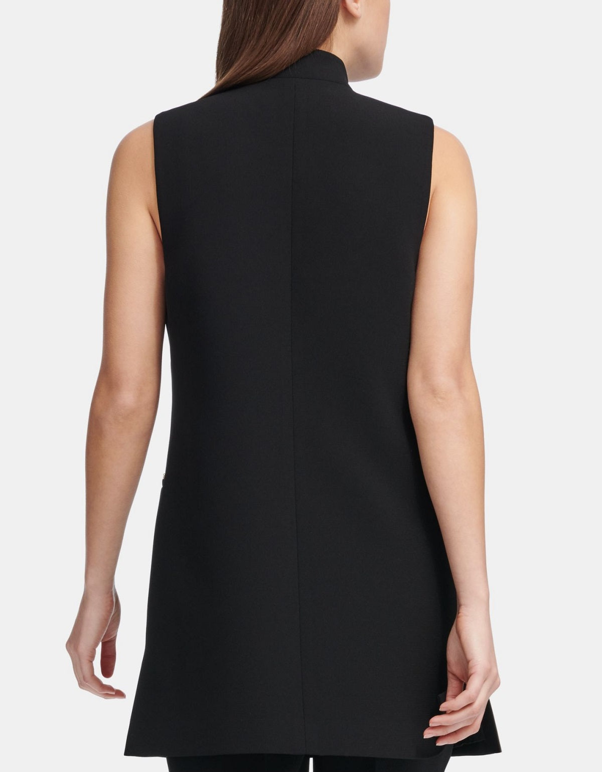 Blazer feminino DKNY sem mangas com lapela entalhada, preto, tamanho 4