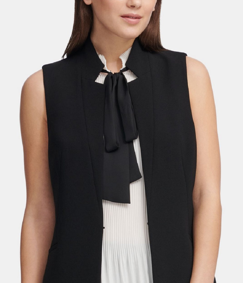 Blazer feminino DKNY sem mangas com lapela entalhada, preto, tamanho 4