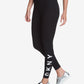 Calça legging feminina DKNY Sport com logo e cintura alta, comprimento total, preta, tamanho médio