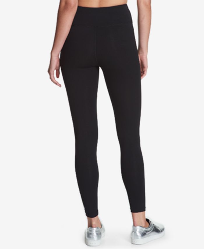 Calça legging feminina DKNY Sport com logo e cintura alta, comprimento total, preta, tamanho médio