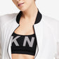 Jaqueta bomber gráfica feminina DKNY, branca, tamanho extragrande