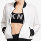 Jaqueta bomber gráfica feminina DKNY, branca, tamanho extragrande