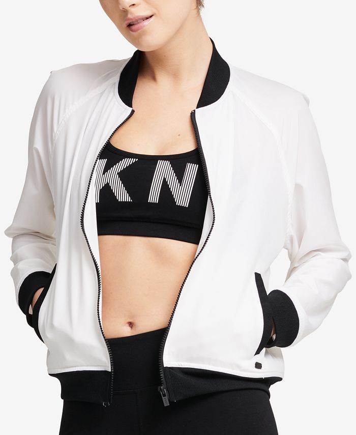 Jaqueta bomber gráfica feminina DKNY, branca, tamanho extragrande