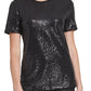 Camiseta feminina DKNY com lantejoulas, preta, tamanho grande