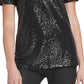 Camiseta feminina DKNY com lantejoulas, preta, tamanho grande