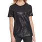 Camiseta feminina DKNY com lantejoulas, preta, tamanho grande