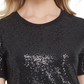 Camiseta feminina DKNY com lantejoulas, preta, tamanho grande