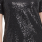 Camiseta feminina DKNY com lantejoulas, preta, tamanho grande