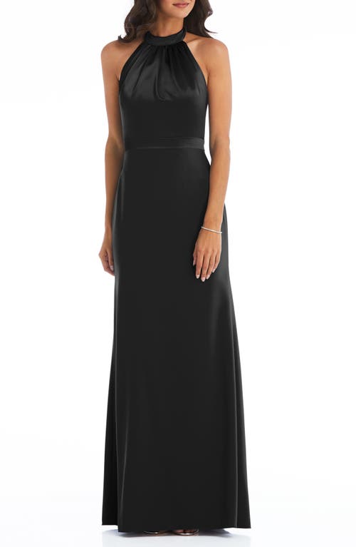 After Six Halter Neck Charmeuse & Crepe Gown in Black, Size 10
