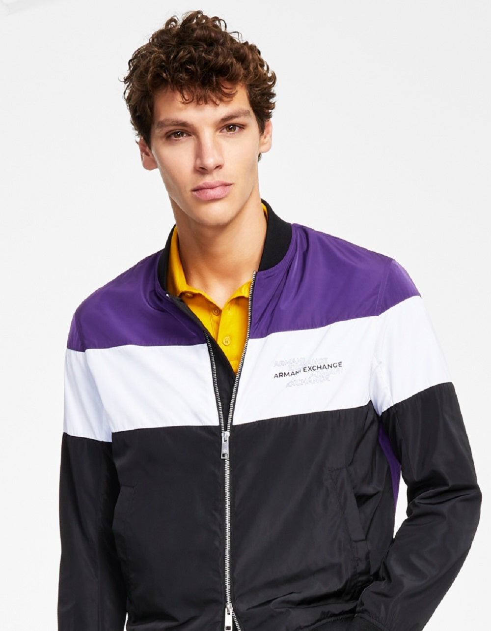 Jaqueta bomber masculina A|X Armani Exchange Colorblock preta tamanho grande