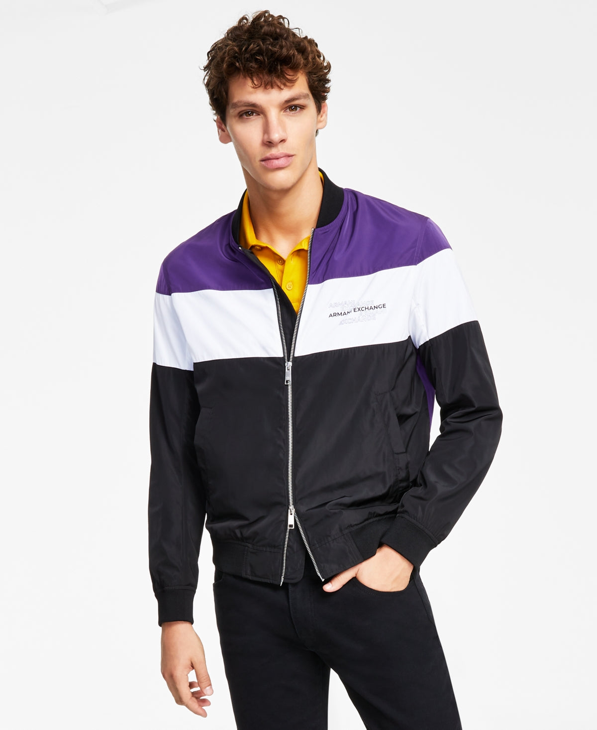Jaqueta bomber masculina A|X Armani Exchange Colorblock preta tamanho grande