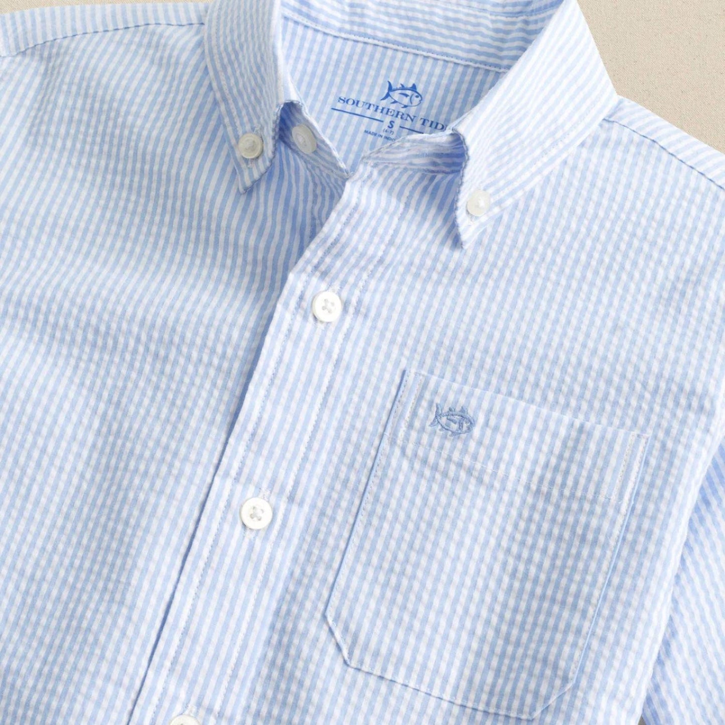 Southern Tide - Boys Folly Field Short Sleeve Seersucker Sportshirt
