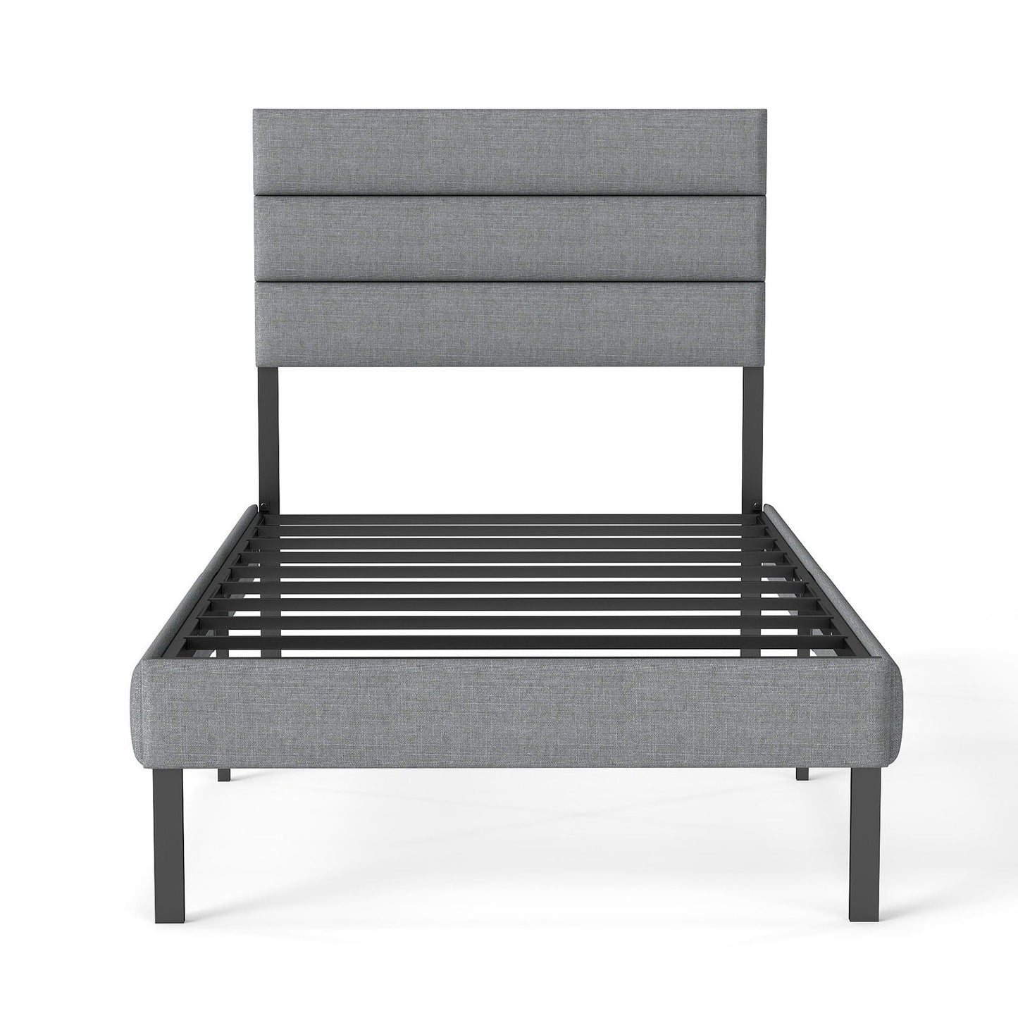 Upholstered Platform Bed Frame With Headboard, No Box Spring Needed, Underbed Storage