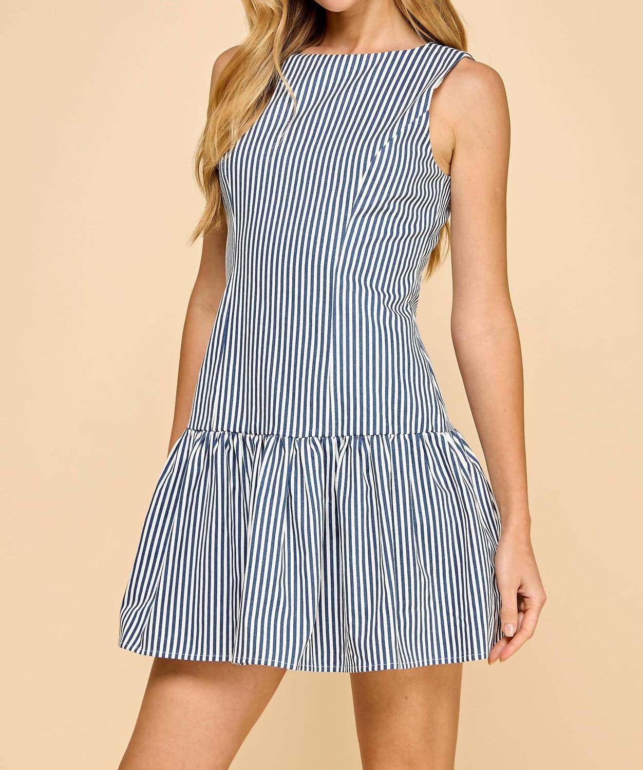 Tcec - Striped Ruffled Hem Mini Dress