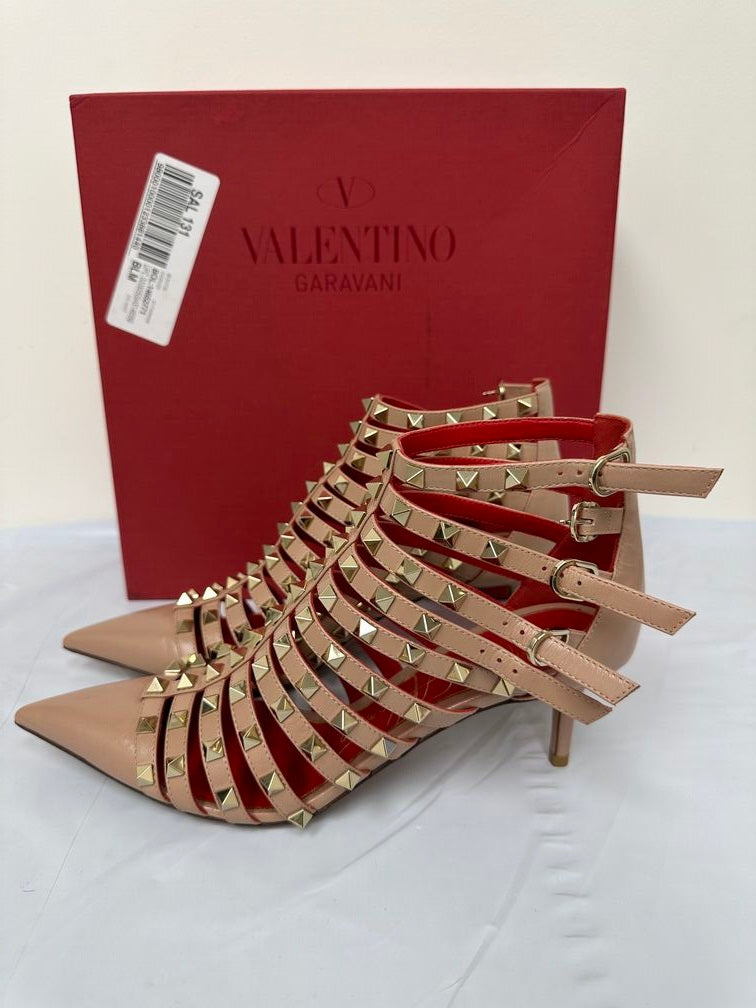 Valentino Garavani Rockstud Alcove Botas de Salto Alto com Tiras Rosa Tamanho 8,5 para Mulher