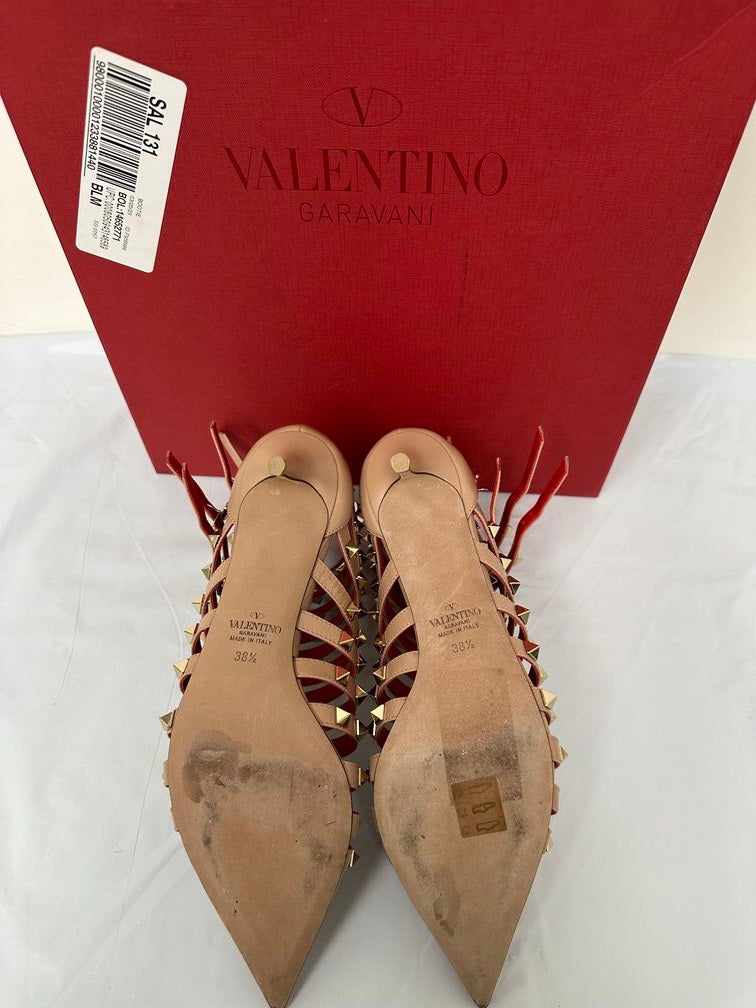 Valentino Garavani Rockstud Alcove Botas de Salto Alto com Tiras Rosa Tamanho 8,5 para Mulher