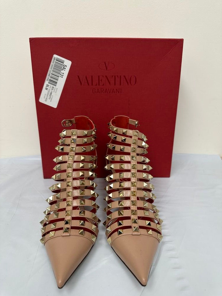 Valentino Garavani Rockstud Alcove Botas de Salto Alto com Tiras Rosa Tamanho 8,5 para Mulher