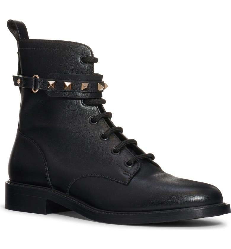 Valentino Garavani Rockstud Combat Boot Feminino Preto Tamanho 7