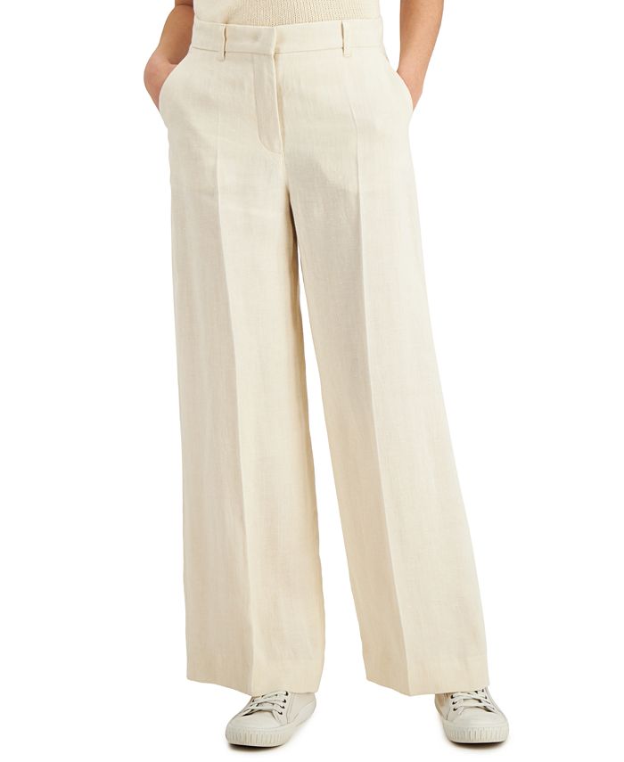 Calça feminina Weekend Max Mara Andreis Linen Wide Leg Marrom Tamanho 14