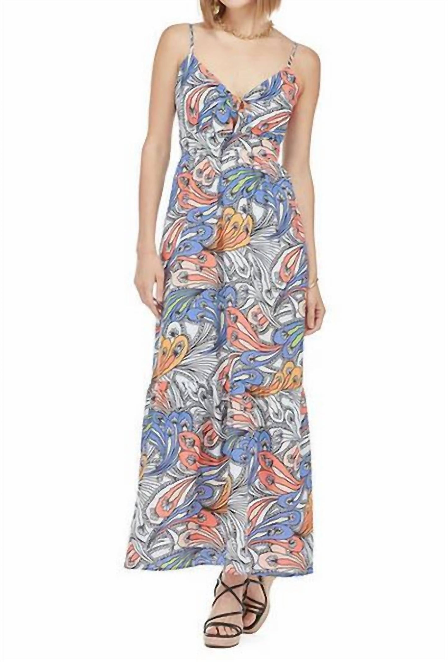 Joy Joy - Floral Path Tie Front Maxi Dress