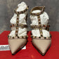 Valentino Garavani Rockstud T-Strap Scarpin Bico Fino Rosa Tamanho 5 Feminino