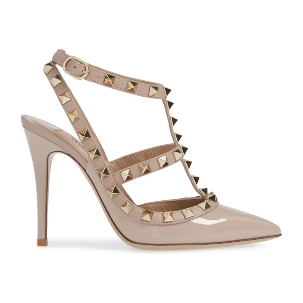 Valentino Garavani Rockstud T Strap Bico Fino Rosa Tamanho 11 Feminino