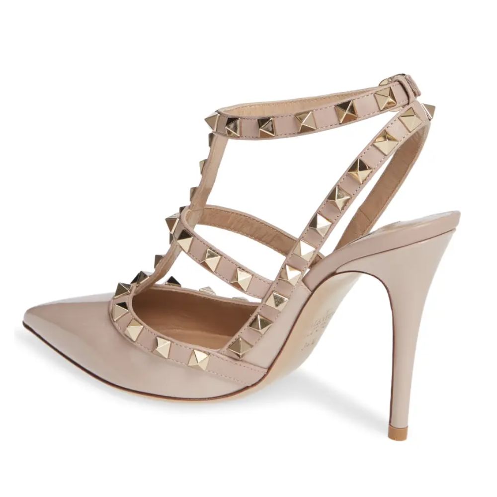 Valentino Garavani Rockstud T Strap Bico Fino Rosa Tamanho 11 Feminino