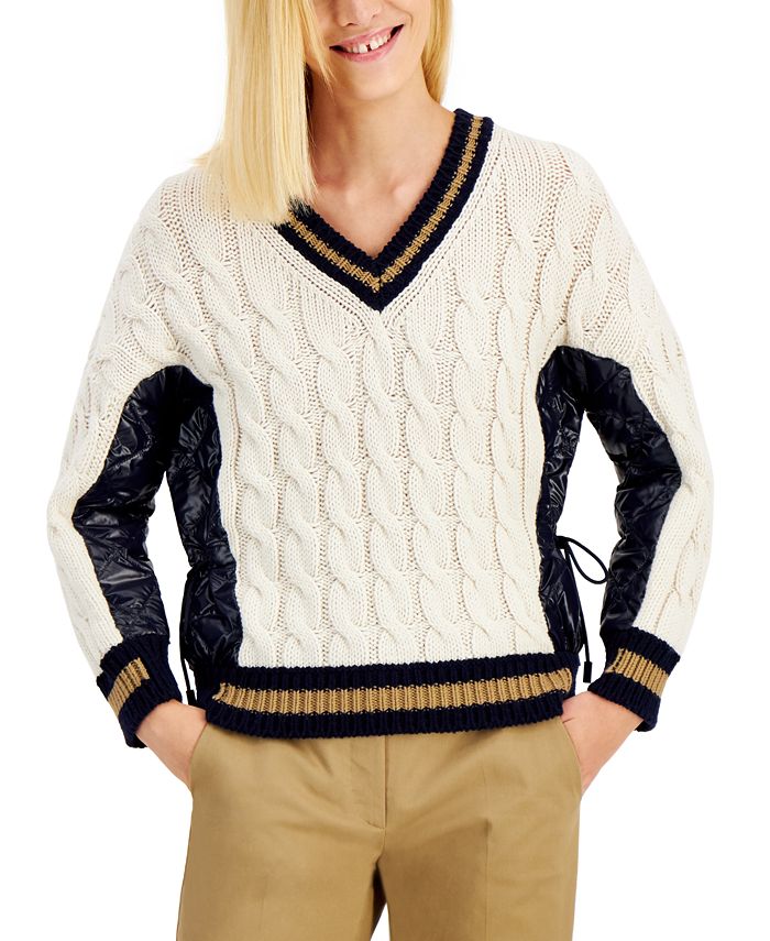 Suéter de couro sintético de tricô Dalida Cable Knit Weekend Max Mara feminino, marrom, tamanho X-G
