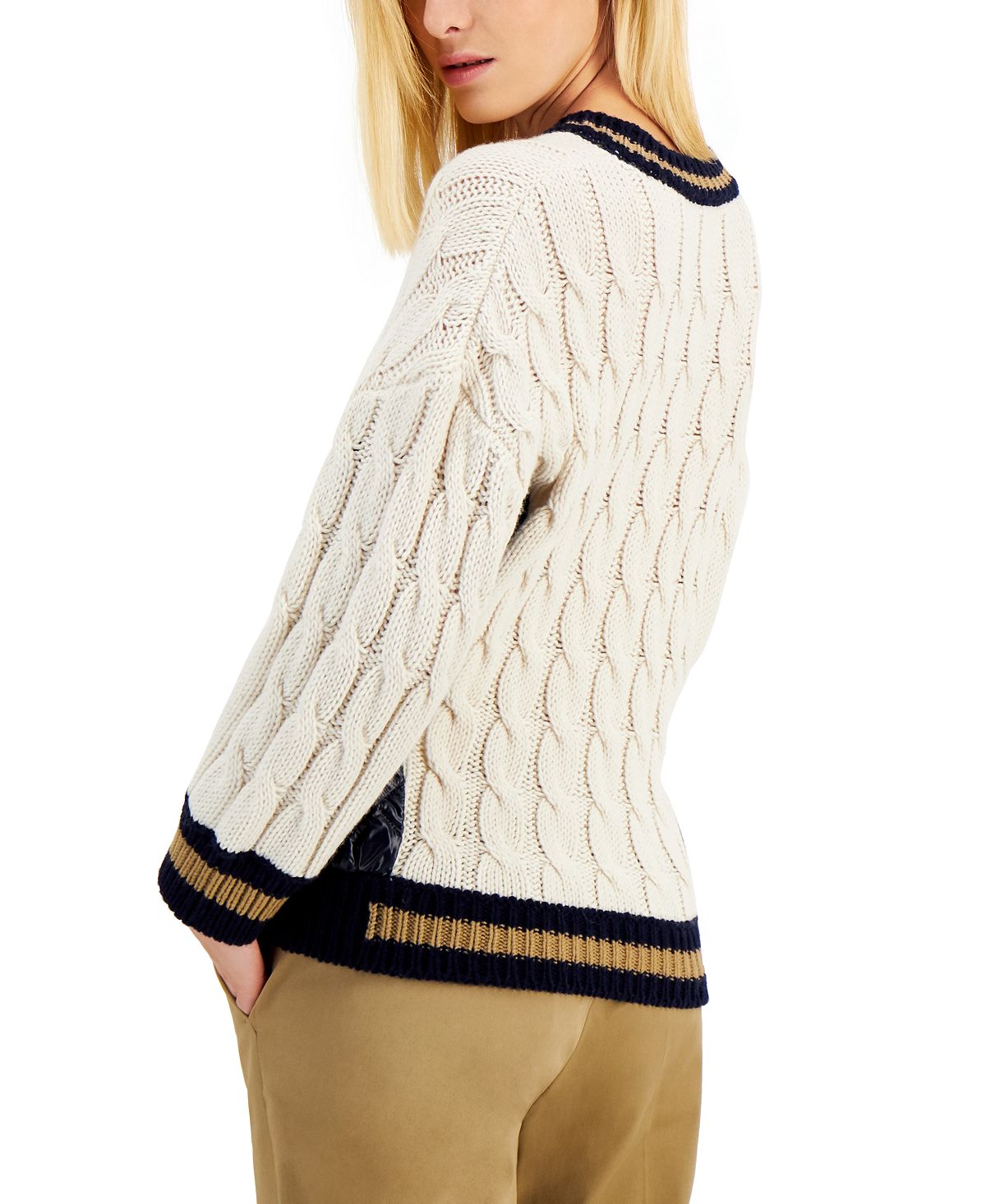 Suéter de couro sintético de tricô Dalida Cable Knit Weekend Max Mara feminino, marrom, tamanho X-G
