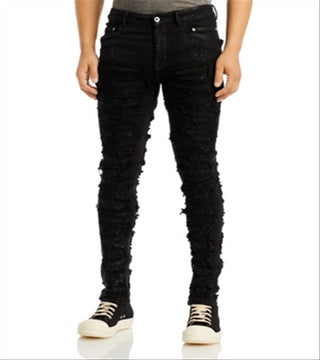 Calça jeans masculina Drkshdw Rick Owens Tyrone Shredded Skinny Fit, preta, tamanho 34