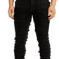 Calça jeans masculina Drkshdw Rick Owens Tyrone Shredded Skinny Fit, preta, tamanho 34