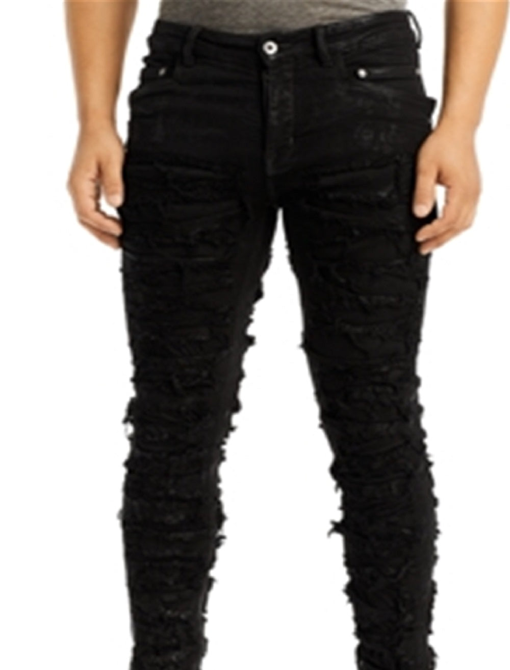 Calça jeans masculina Drkshdw Rick Owens Tyrone Shredded Skinny Fit, preta, tamanho 34