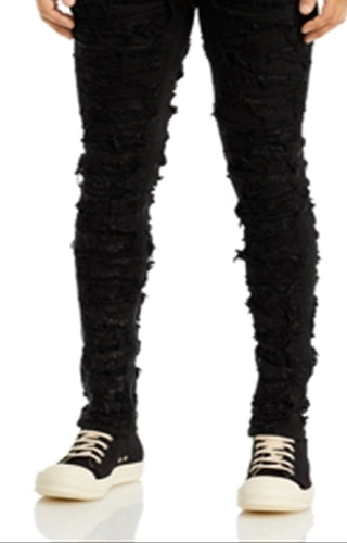 Calça jeans masculina Drkshdw Rick Owens Tyrone Shredded Skinny Fit, preta, tamanho 34