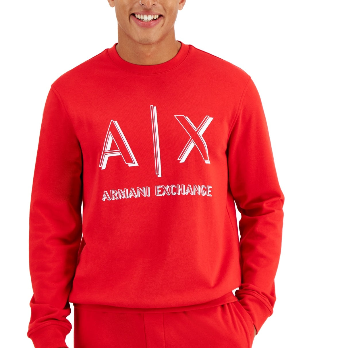 Moletom masculino AX Armani Exchange Regular Fit Icon Logo Print Fleece Vermelho Tamanho X-G