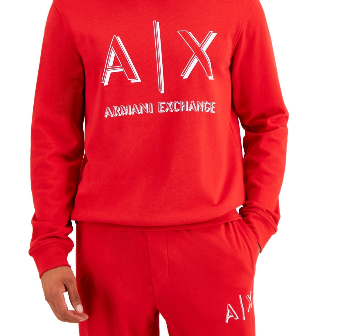 Moletom masculino AX Armani Exchange Regular Fit Icon Logo Print Fleece Vermelho Tamanho X-G