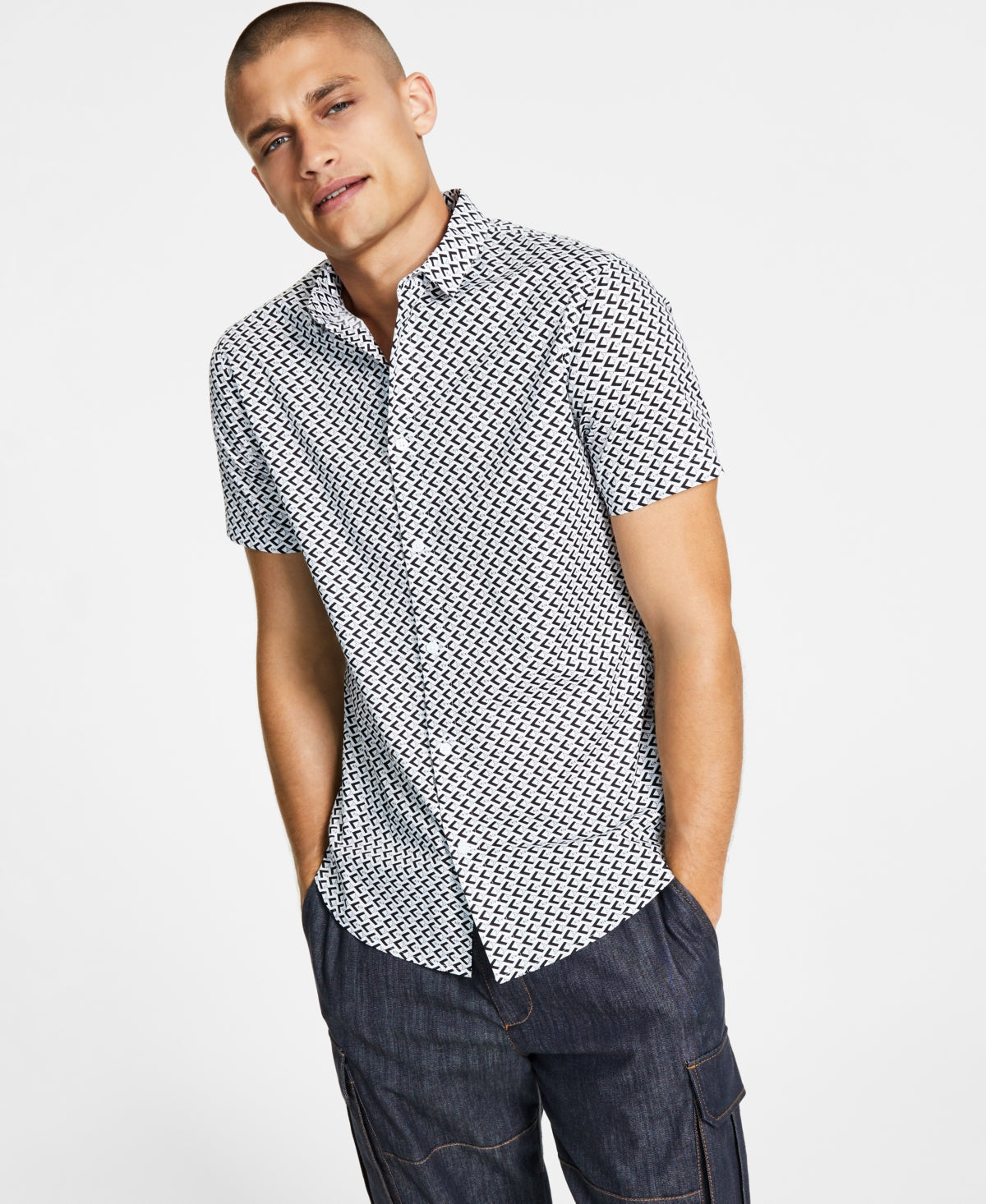 Camisa social masculina com estampa micro A|X Armani Exchange, preta, tamanho extragrande