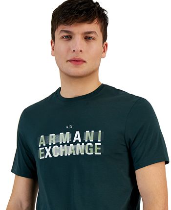 Camiseta masculina de gola redonda e manga curta com logotipo Bar A|X Armani Exchange, verde, tamanho médio