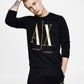 Moletom masculino com gola redonda e logotipo metálico AX Armani Exchange, preto, tamanho XX-G