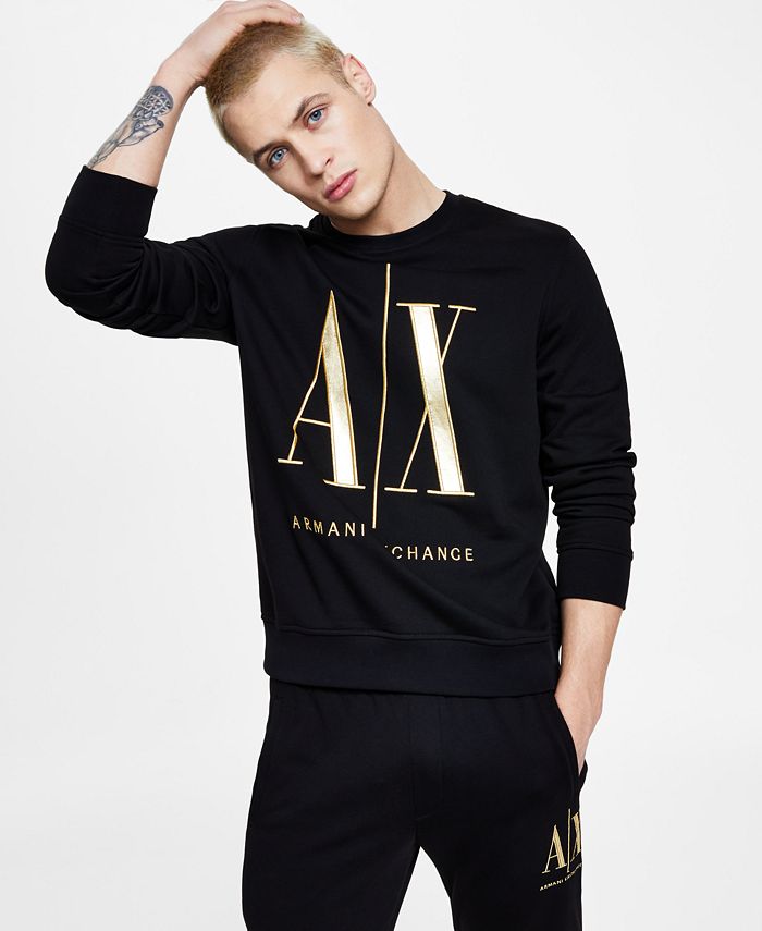 Moletom masculino com gola redonda e logotipo metálico AX Armani Exchange, preto, tamanho XX-G