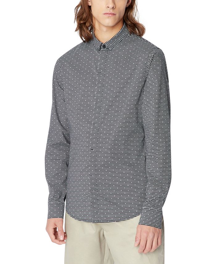 Camisa Masculina A|X Armani Exchange com Estampa Geo Stretch e Botões Preta Tamanho Médio