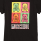 Camiseta infantil Moschino multicolorida com estampa de urso preta, tamanho 12 anos