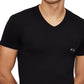 A|X Armani Exchange Camiseta Masculina de Algodão Elástico com Gola V e Manga Longa, Pacote com Duas Peças, Preta, Tamanho Grande
