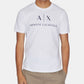 Camiseta masculina com estampa gráfica e logotipo AX Armani Exchange, branca, tamanho GG