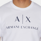 Camiseta masculina com estampa gráfica e logotipo AX Armani Exchange, branca, tamanho GG