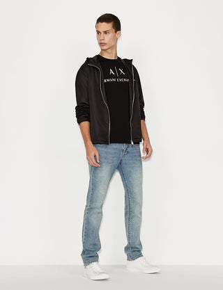 Camiseta masculina com estampa gráfica e logotipo A|X Armani Exchange, preta, tamanho extragrande