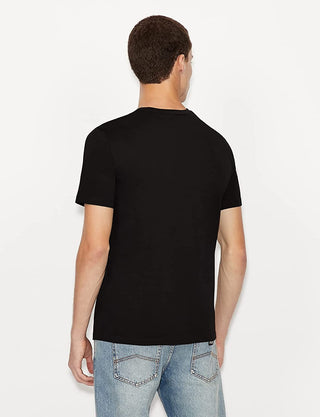 Camiseta masculina com estampa gráfica e logotipo A|X Armani Exchange, preta, tamanho extragrande
